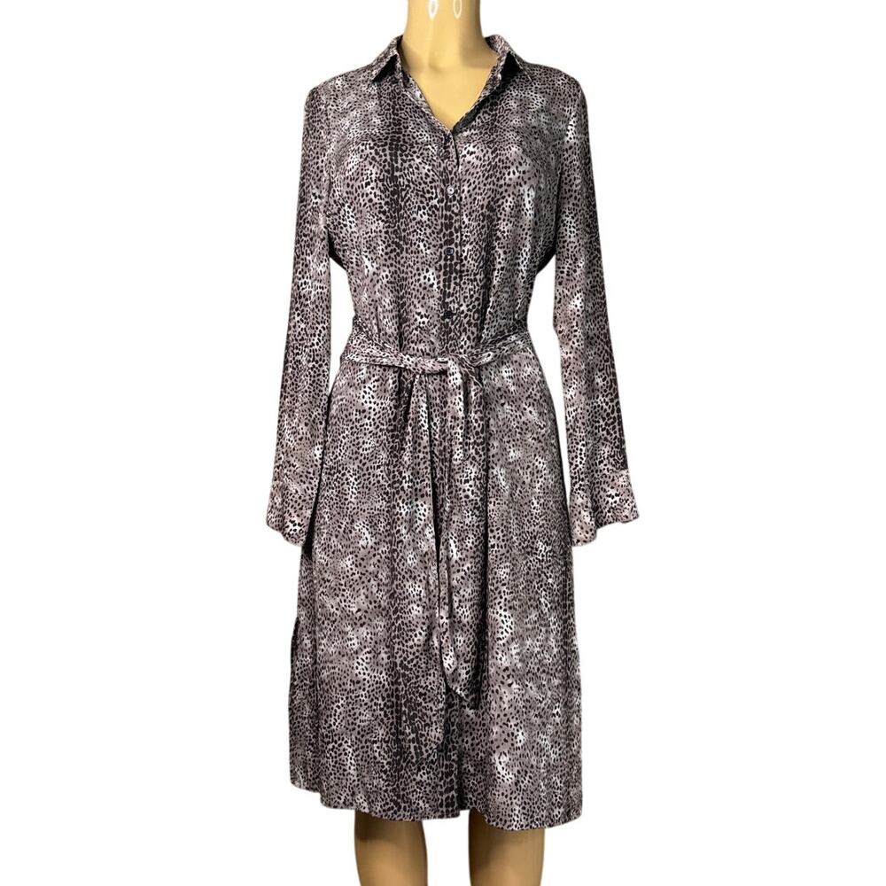 Noir Leopard Long Sleeve Button Up Shirt Dress Size Medium